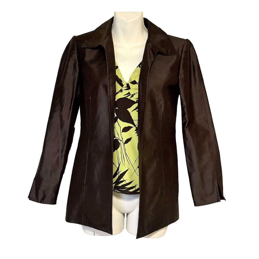 Dana Buchman 100% Silk Blazer and Tank Sz 2P Chocolate Brown Leaf Floral Career